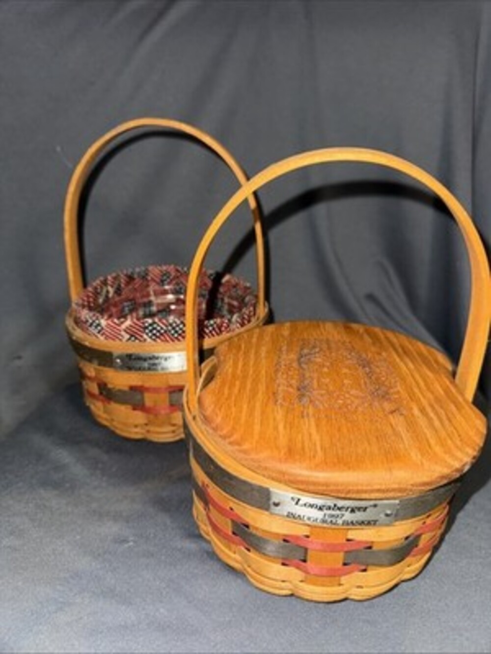 Longaberger 2 Baskets 1997 Inaugural American W  Liner & Protector One W Lid